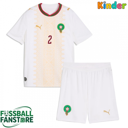 Marokko Achraf Hakimi #2 Replik Auswärtstrikot Kinder WM 2026 Kurzarm (+ Kurze Hosen)